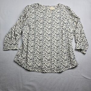 Melloday 3X Cream‎ and Black dot spot Print 3/4 Sleeve Blouse Top puff sleeve